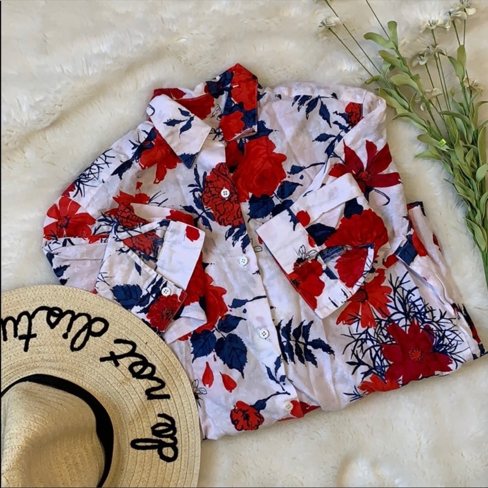 Via condotti white/red vintage floral blouse 12